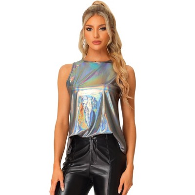 Allegra K Women's Relaxed Fit Metallic Shiny Party Deep-v Camisole