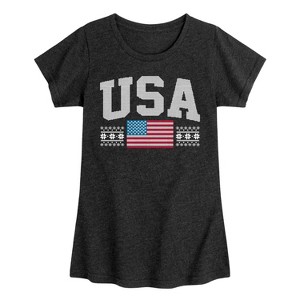 Girls' - Instant Message - USA Sport Sweater Fitted Short Sleeve Graphic T-Shirt - 1 of 4