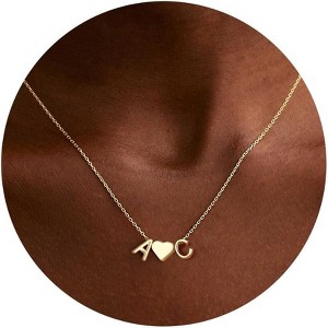 14K Gold Plated Heart Initial Necklace - A-Z Personalized Letter Jewelry Gift - 1 of 4