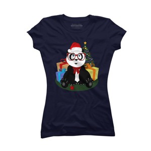 Junior's Design By Humans Christmas - Panda Nerd By Adamzworld T-Shirt - 1 of 3