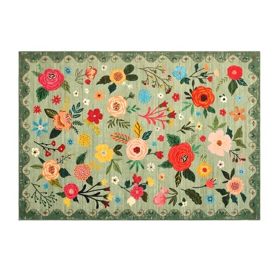 COZONY Vintage Floral Area Rug, Machine Washable Low Pile Carpet with Non-Slip Backing for Living Room & Bedroom