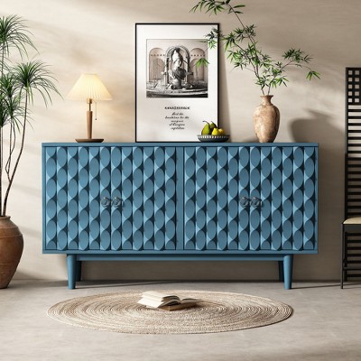 CENGHU Modern Buffet Cabinet, Storage Cabinet Sideboard with 4 Convex Pattern Doors and 2 Silver Handle, for Living Room, Dining Room
