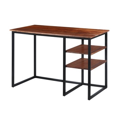 45" Tubular Metal Frame Desk with Wooden Top and 2 Side Shelves Brown/Black - The Urban Port