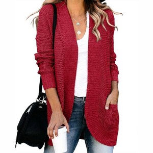 Coolmee Women's Loose Open Front Cardigan Long Sleeve Casual Lightweight Soft Knit Sweaters Coat with Pockets - 1 of 4