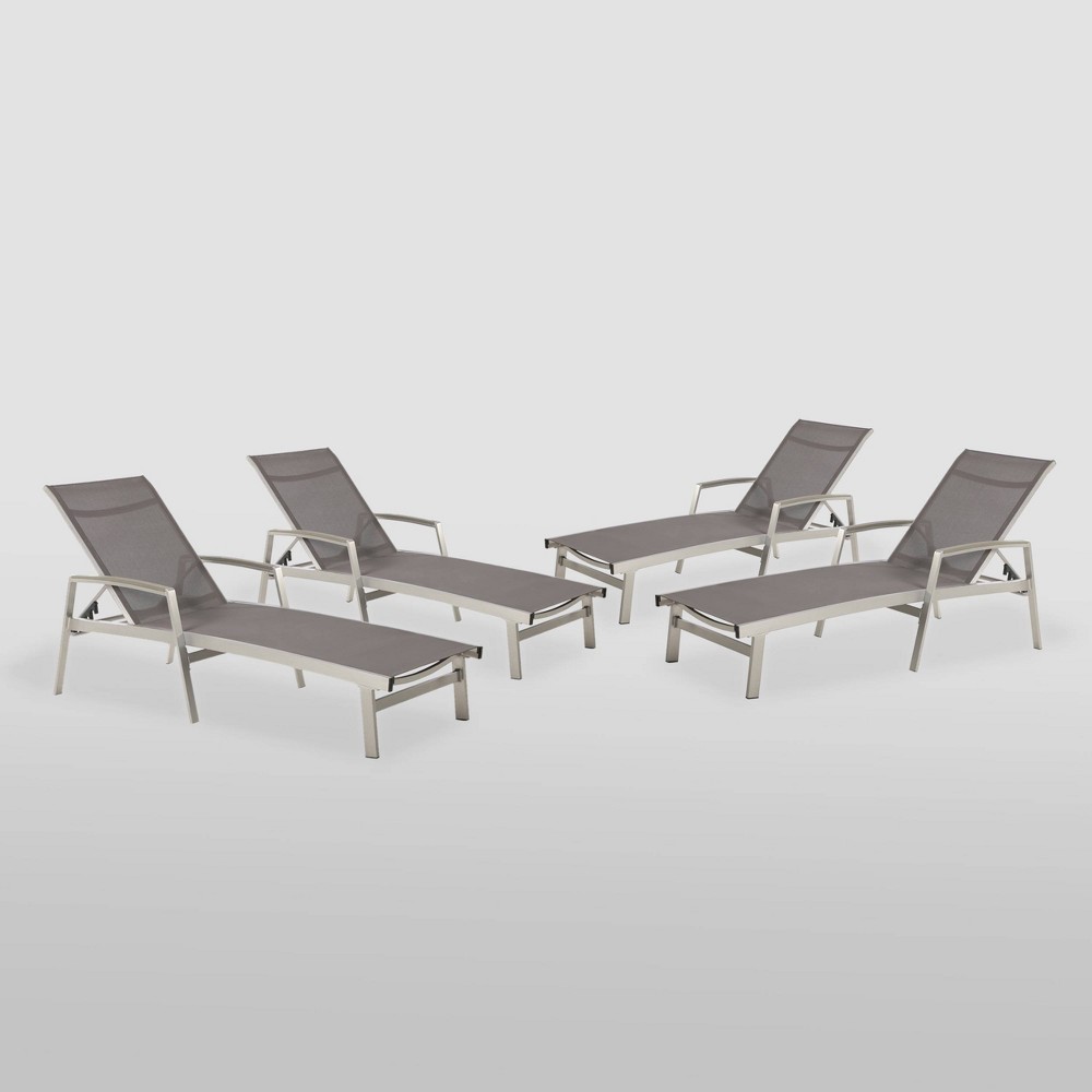 Photos - Garden Furniture Oxton 4pk Mesh Chaise Lounge - Gray - Christopher Knight Home