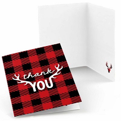 Big Dot of Happiness Prancing Plaid - Christmas and Holiday Buffalo Plaid Party Thank You Cards (8 Count)