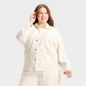Women's Studded Chore Denim Jacket - Universal Thread™ White - 1 of 4