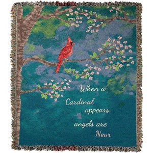 Manual Woodworkers and Weavers When a Cardinal Appears Light Tapestry Throw Blanket 50"x60", Cotton, Soft-Tone Inspirational Memorial Decor - 1 of 3