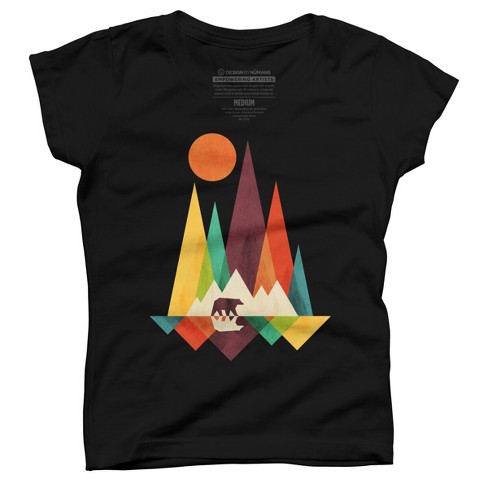 Girl's Design By Humans Mountain Bear By Radiomode T-shirt - Black ...