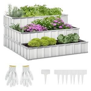 Aghana Digitals 3-Tier Metal Raised Garden Bed with Gloves, 4'x4'x2' Rustproof Planter Box for - 1 of 4