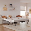 Acekool Daybed with Pop-Up Trundle, Metal Twin Bed Frame with Sofa-to-Bed Headboard, Reinforced Steel Slat Support, Rustic Brown - 2 of 4