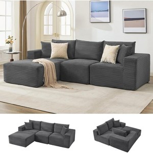 Sectional Sofa - L Shaped Boneless Cloud Couch with 67.5" Chaise, Reversible L/R Facing, No Assembly Required, Corduroy Fabric - 1 of 4