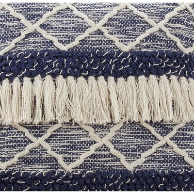Navy and White Cotton Fringe Moroccan Square Throw Pillow
