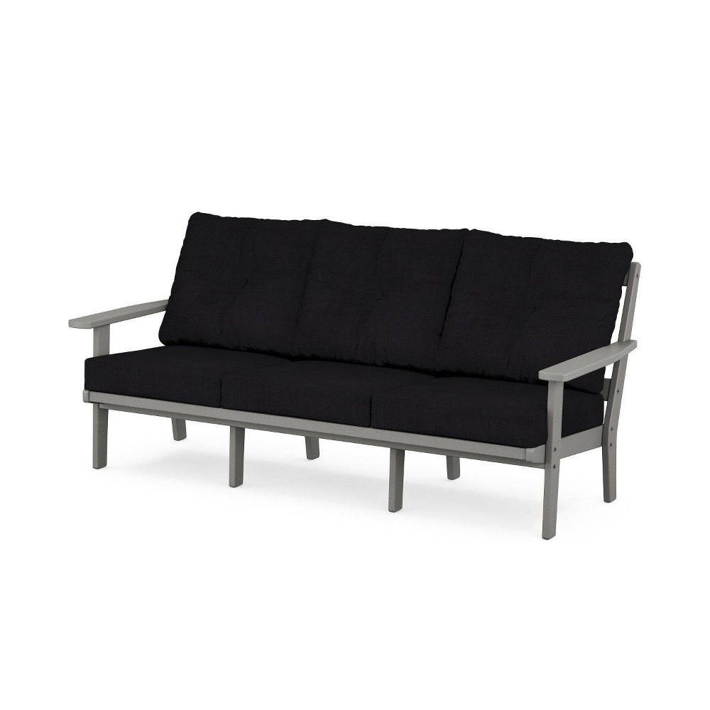 POLYWOOD Prairie Deep Seating Outdoor Patio Sofa Slate Gray/Midnight Linen: Weather-Resistant, UV-Protected, 3-Seater