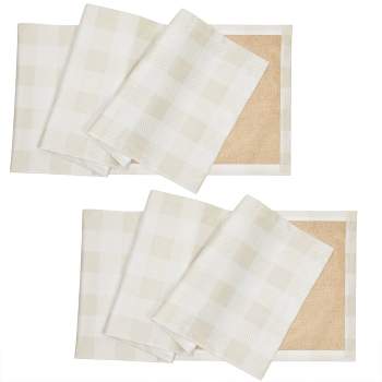 Farmlyn Creek 2-Pack Farmhouse Table Runner with Buffalo Plaid Design, 6-Foot Reversible Burlap and Cotton Check Table Cloth, 14x72in, White and Beige