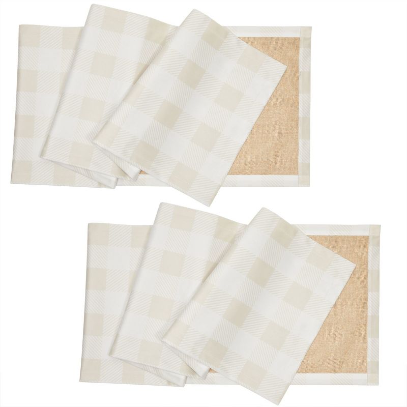 Farmlyn Creek 2-Pack Farmhouse Table Runner with Buffalo Plaid Design, 6-Foot Reversible Burlap and Cotton Check Table Cloth, 14x72in, White and Beige, 1 of 9