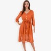 Anna-Kaci Women's 3/4 Sleeve Button Down Dress With Tie Waist - Small, Rustic Red - 3 of 4