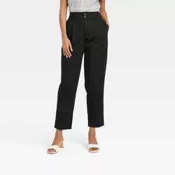 Women's High-Rise Pleat Front Tapered Chino Pants - A New Day™ Black 10