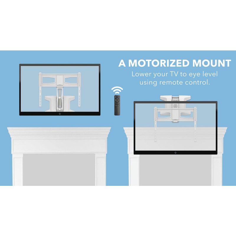 Mount-It! Height Adjustable Motorized Fireplace TV Wall Mount | Remote Control Electric Pull Down Mantel Mounting Bracket | 77 Lbs. Capacity | White, 2 of 12
