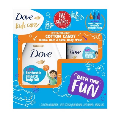 Dove Beauty Kids' Cotton Candy Bubble Bath + Slime Body Wash + Bath Crayons Bath & Body Gift Pack Set - 3ct