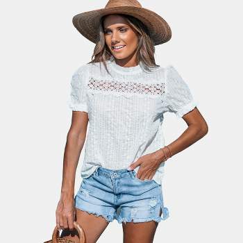Women's Ruffled & Embroidered Puff Sleeve Top - Cupshe