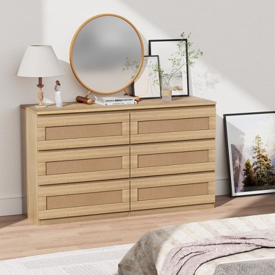 Rattan Dresser for Bedroom, 6 Drawer Dresser for Bedroom