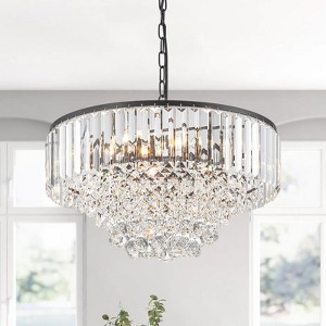 Rennnsan Clorune 19"W 5-Light Tiered Beaded Crystal Vintage Dimmable Chandelier in Black - 1 of 4