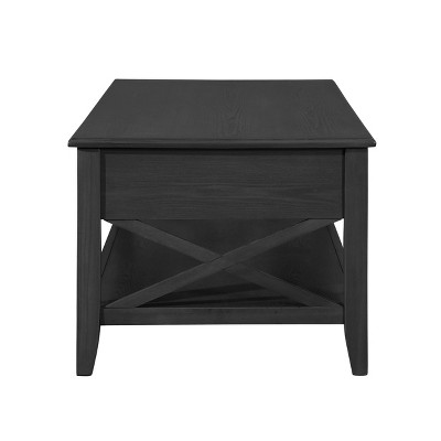 Black Farmhouse Faux Wood Lift-Top Coffee Table with Storage