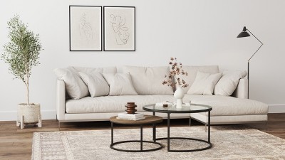Stella 32" Round Rustic Oak and Glass Nesting Coffee Table Set