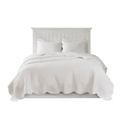 ChicFurnit Bedding Set Reversible Scalloped Edge Quilt Set Elegant and Versatile for Bedroom, White, 17.72"*15.35"*7.87"