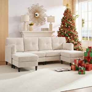 Mjkone Corduroy U-Shape Modular Convertible Sectional Sofa Couch,Upholstered 4-Seater Sofa with Movable Ottoman - 1 of 4