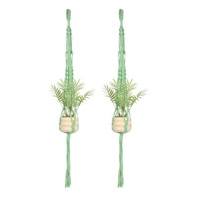 Unique Bargains Handmade Cotton Rope Hanging Basket Holder 43 Inch Green 2-Packs