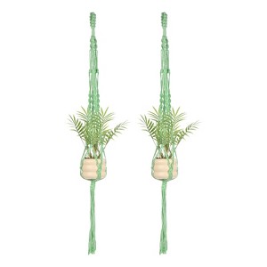 Unique Bargains Handmade Cotton Rope Hanging Basket Holder 43 Inch Green 2-Packs - 1 of 4