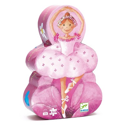 Djeco Silhouette Ballerina with Flower Jigsaw Puzzle, 36 Pieces, Ages 4 and Up