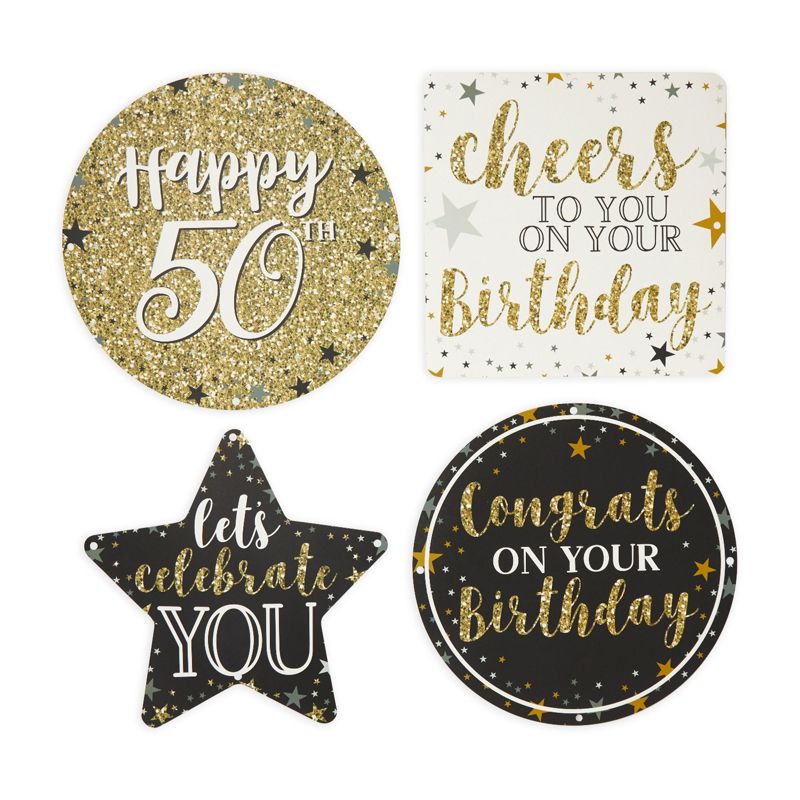 Sparkle and Bash 12 Pack Glitter Black and Gold Party Signs for 50th Birthday Decorations for Men and Women, 4 of 9