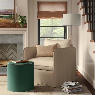 Contrast Welt Drum Ottoman in Velvet Emerald Pearl Welt - Threshold™