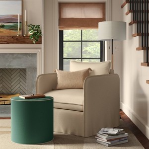 Contrast Welt Drum Ottoman in Velvet - Threshold™ - 1 of 4