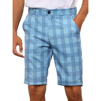 Lars Amadeus Men's Straight Fit Flat Front Plaid Checked Shorts