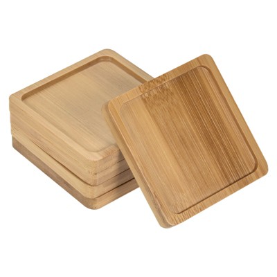 Unique Bargains Indoors Bamboo Square Plant Pot Saucer Flower Drip Tray 8cm 5 Pcs