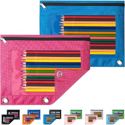 Fmeida Pencil Pouch for 3 Ring Binder, 2 Pack Binder Pencil Pouch with Clear Window Pencil Bags with Zipper & Reinforced Grommets