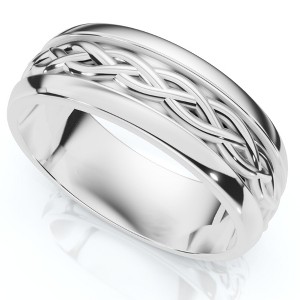 Pompeii3 Hand Braided Wedding Band 14K White Gold 7MM Comfort Fit Brushed Mens Ring - 1 of 4