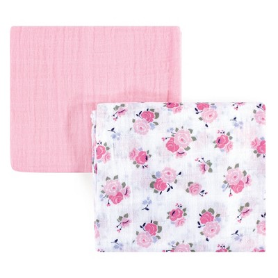Luvable Friends Baby Girl Muslin Cotton Swaddle Blanket, Floral 2-Pack, One Size