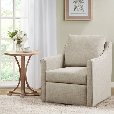 Natural Ivory Swivel Armchair with Wood Frame