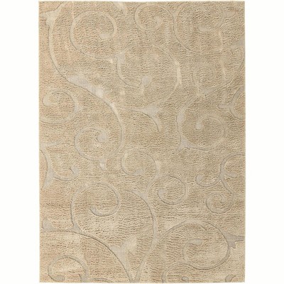 Light Brown Floral Shag Easy-Care Rectangular Area Rug, 9' x 12'