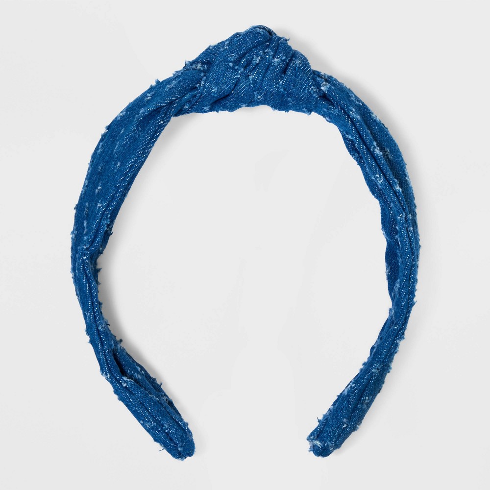 Photos - Hair Styling Product Distressed Denim Top Knot Headband - Universal Thread™ Blue Denim