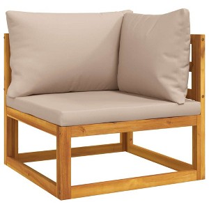 vidaXL Solid Acacia Wood Corner Sofa with Taupe Cushions - Modular Design for Configurable Outdoor Sectional - Durable, Sturdy Garden Lounge Set Piece - 1 of 4