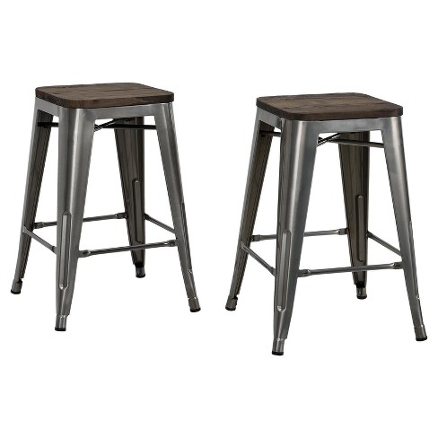 Set Of 2 24 Fiora Backless Metal Counter Height Barstools With Wood Seat Room Joy Target