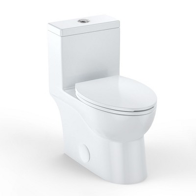 Whizmax Round One-Piece Toilet, Universal Height Siphon Flush Toilet, cUPC Certified Water-Saving Bathroom Toilet,Ceramic White