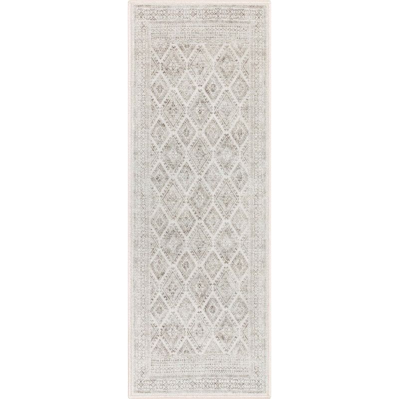 Well Woven Kings Court Sana Ivory & Grey - Non-Slip Rubber Backed Moroccan Diamond Rug - Perfect for Hallway, Entryway & Kitchen - Washable, Low Pile, 1 of 9