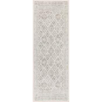 Well Woven Kings Court Sana Ivory & Grey - Non-Slip Rubber Backed Moroccan Diamond Rug - Perfect for Hallway, Entryway & Kitchen - Washable, Low Pile